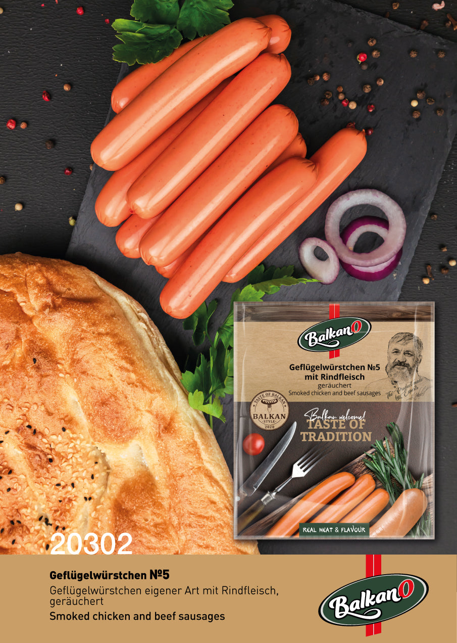 Geflügelwürstchen mit Rindfleisch, geräuchert N5, 450g